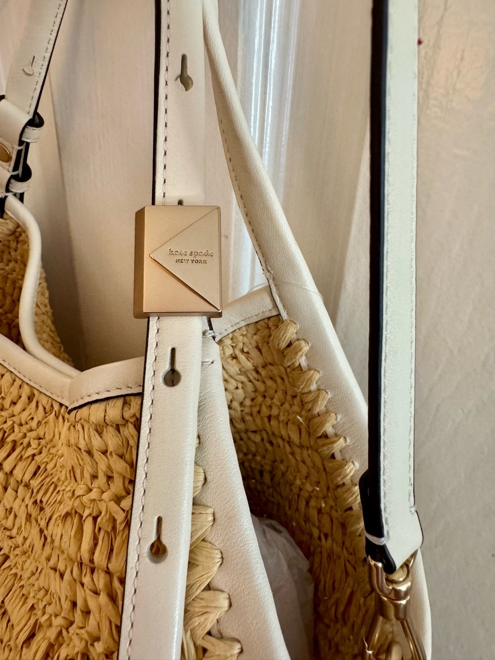 Kate Spade Deco Straw Small Tulip Tote Bag Natural Cream - Picture 10 of 16